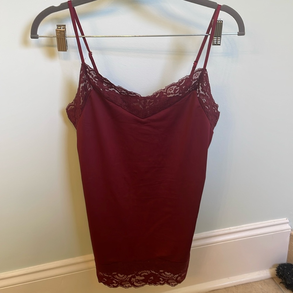 WHBM Burgundy Lace Trim Cami Top NWT